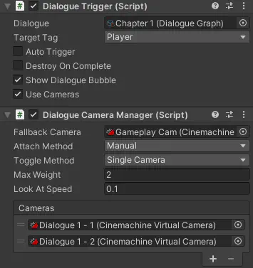 Cinemachine integration enables developer to quickly create dynamic dialogue sequences