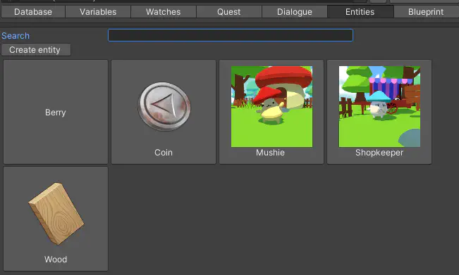Grid view of entities in game world